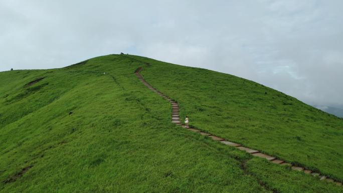 宁德鸳鸯草场山路爬山牧区云雾山间小路航拍