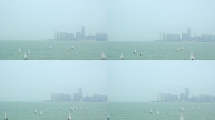 阴天多云迷雾 大海 帆船 大雾弥漫