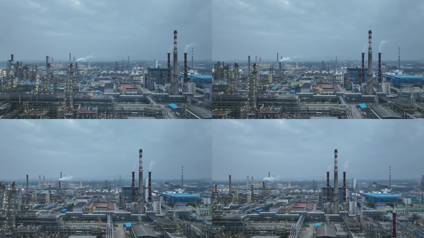 大型炼油厂傍晚航拍视频