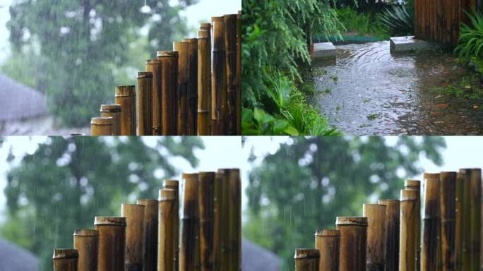 梅雨季节 雨点飞溅慢镜头