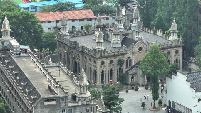 航拍武汉旅游地标古建筑古德寺