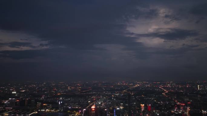 航拍城市雷雨天积雨云闪电