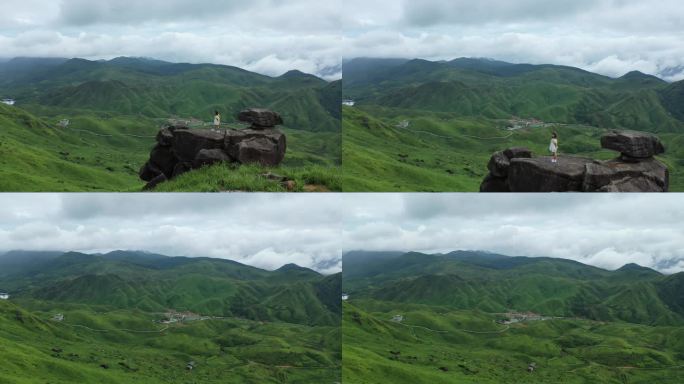 宁德鸳鸯草场山路爬山牧区云雾山间小路航拍