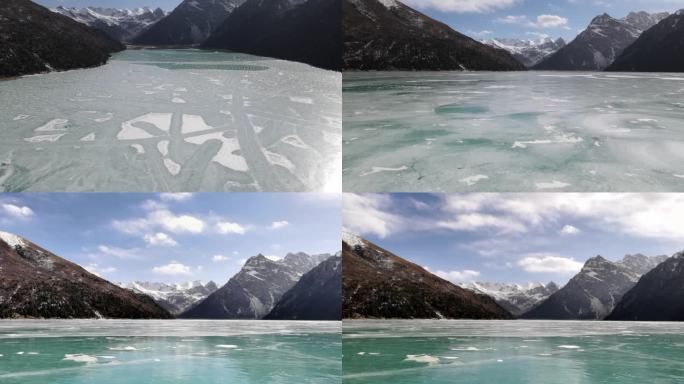 冬季玉隆拉措结冰的湖面航拍/延时