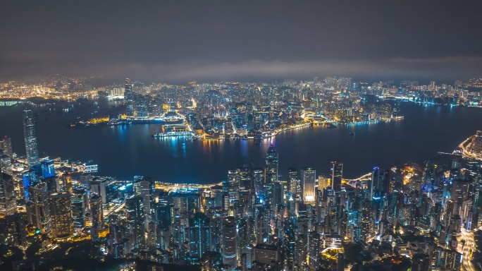 香港全景航拍延时摄影夜景