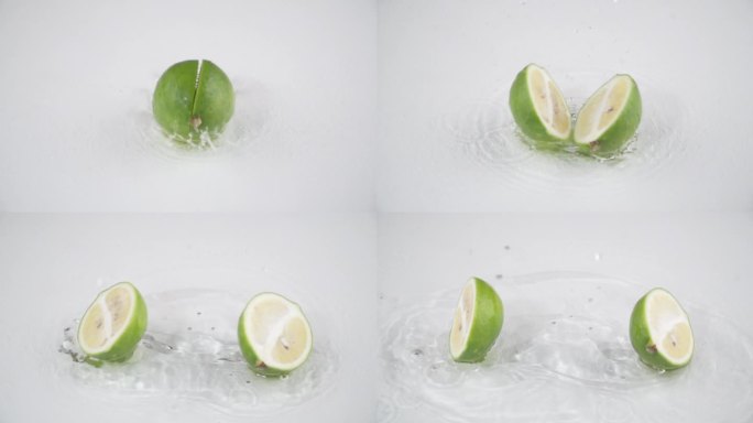 柠檬掉入水里变成两半