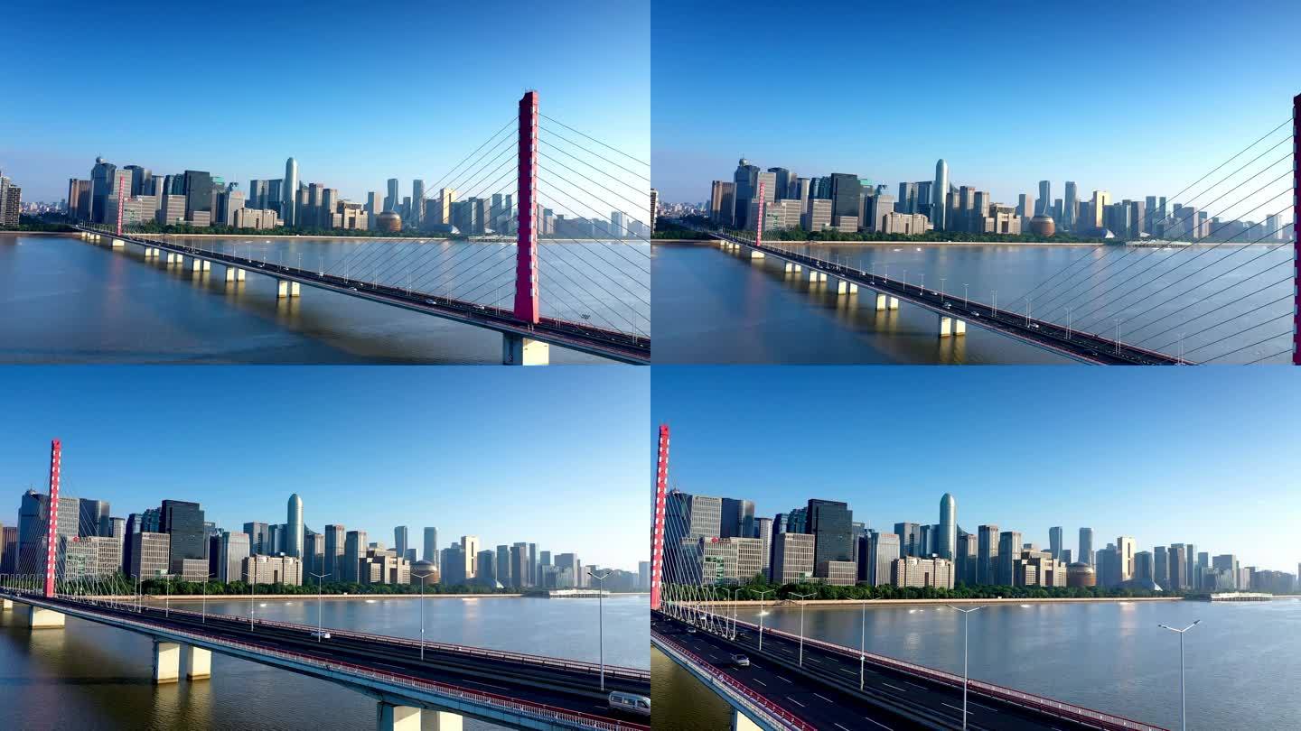 航拍杭州CBD西兴大桥