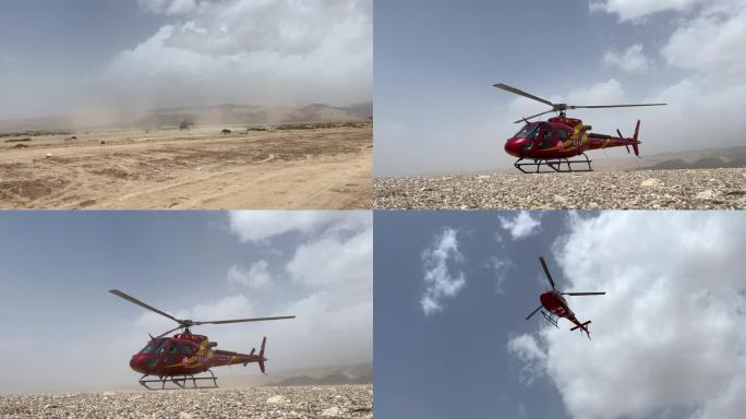 直升机野外降落和起飞过程实拍4K素材