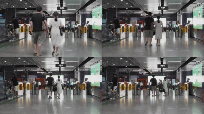 4K实拍夏天广州科韵路地铁站出站的市民