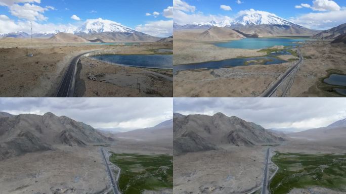 新疆314国道航拍雪山湖泊