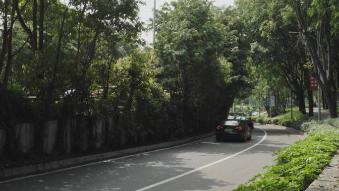 4K升格实拍夏天广州科韵路辅路转弯处的车