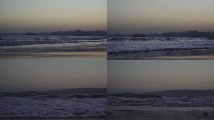 L唯美沙滩海浪，光波嶙峋浪花波浪激荡