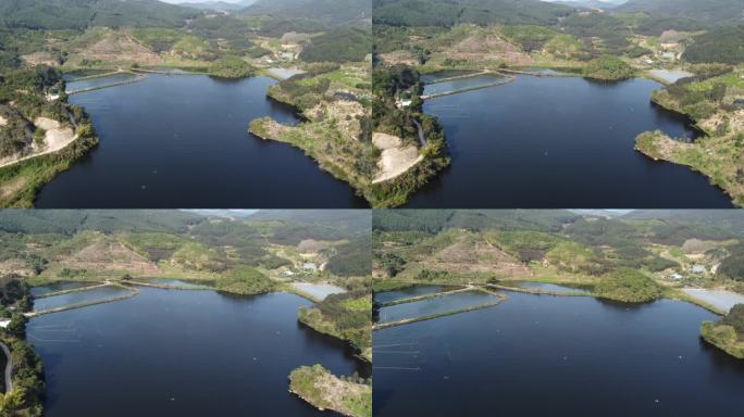 福建漳州漳浦玉龙水库航拍空镜池塘天然瀑布