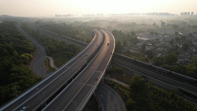 清晨航拍宁海大道跨线桥高清视频