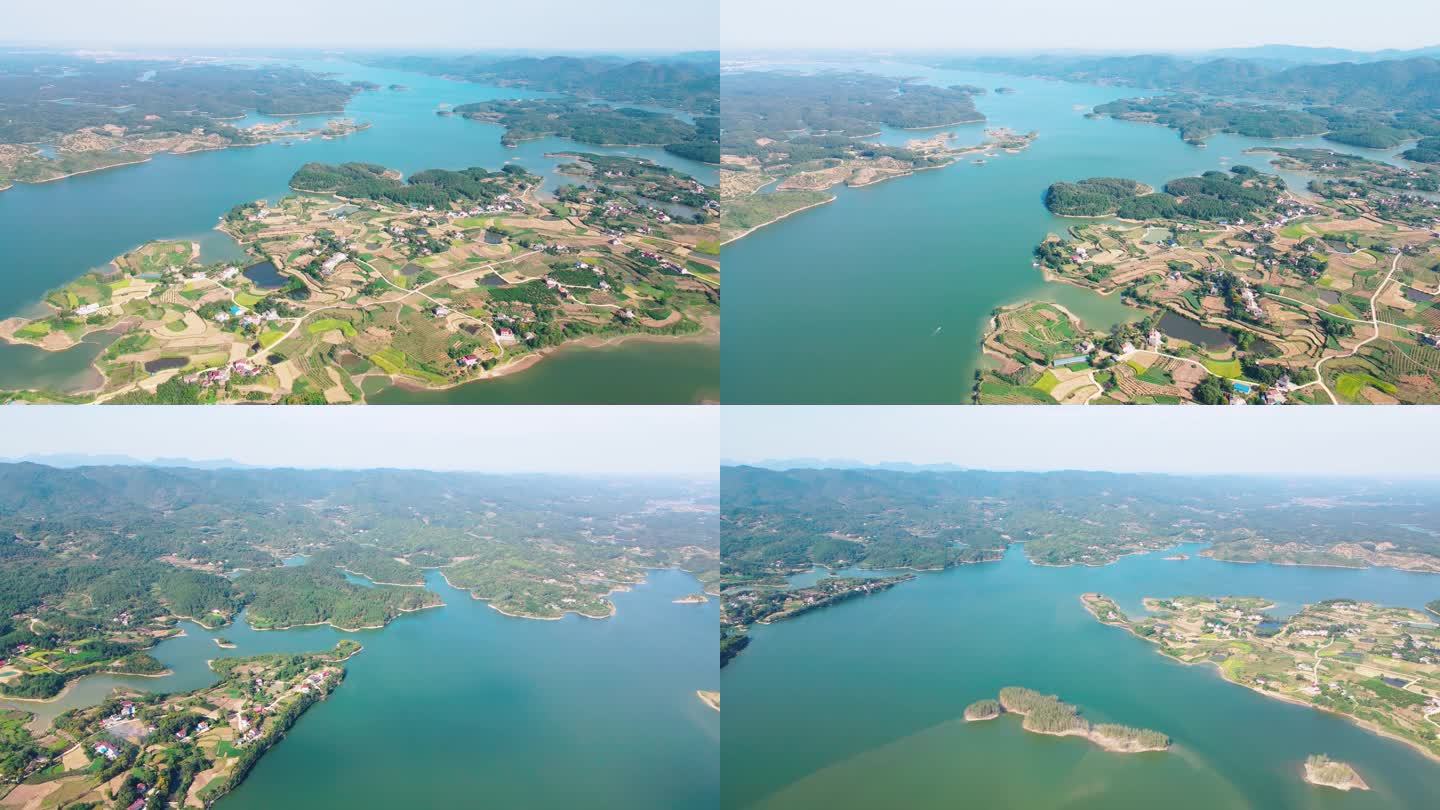 航拍湖泊，绿水青山，山川湖景，清澈湖水