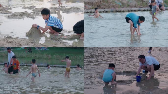 沙滩公园 小孩玩水 小孩沙滩玩耍 夏天