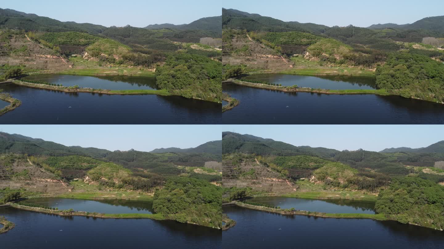 福建漳州漳浦玉龙水库航拍空镜池塘天然瀑布