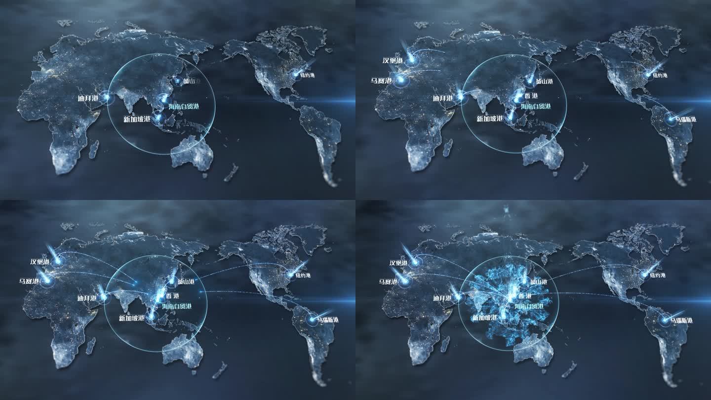 蓝色高科技世界地图四大湾区项目分布