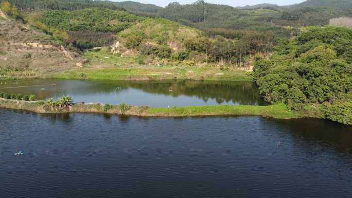 福建漳州漳浦玉龙水库航拍空镜池塘天然瀑布