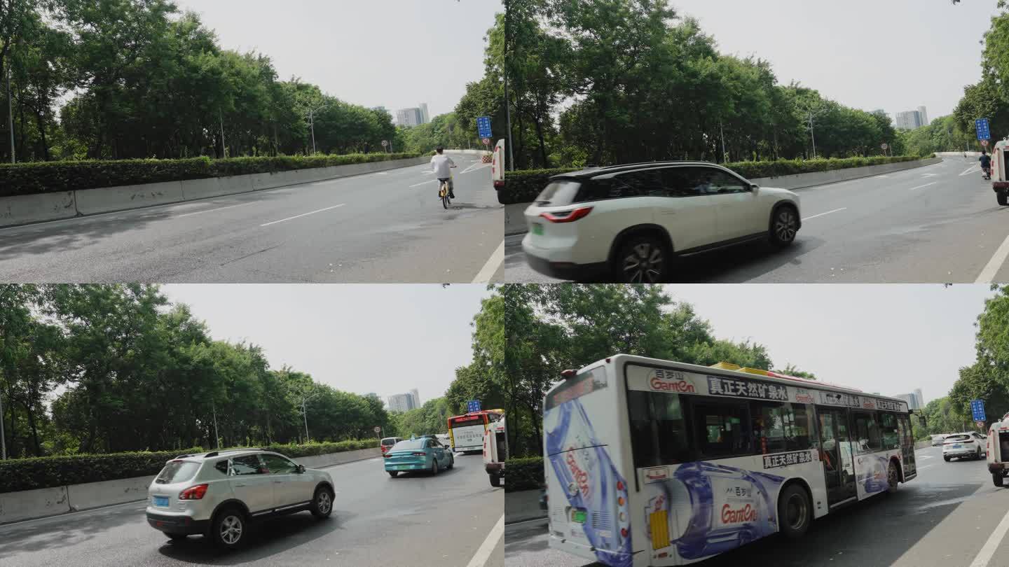 4K升格实拍夏天广州科韵路辅路与转弯车辆