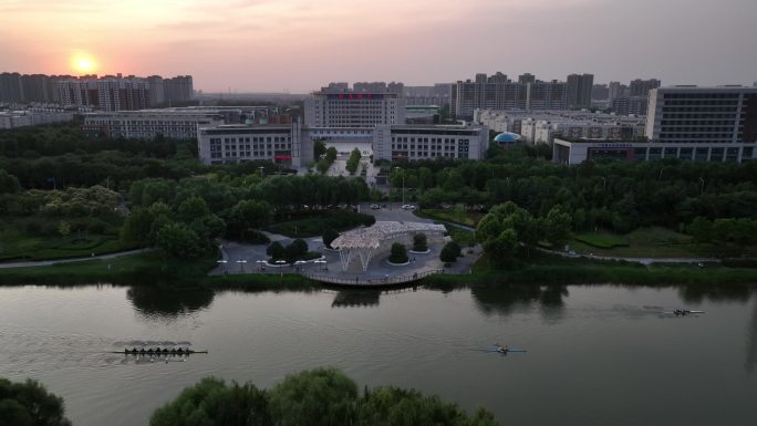 河南郑州龙子湖水系河流绿化大景航拍