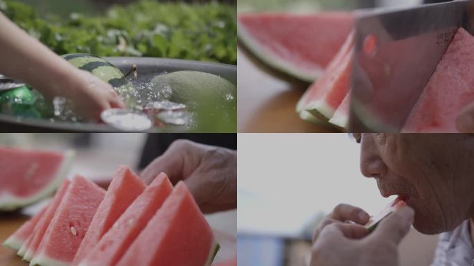 农村写意夏天酷暑 炎热天气 农民吃西瓜