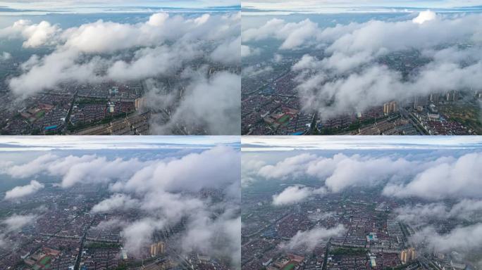 安徽宣城市广德市雨后云海城市航拍延时4K