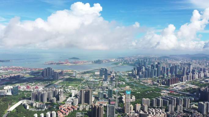 深圳前海片区高空蓝天白云4K航拍