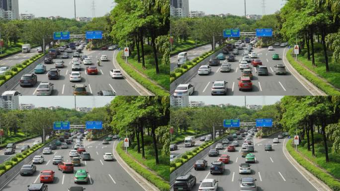 4K实拍夏天广州科韵路繁忙的交通与车流