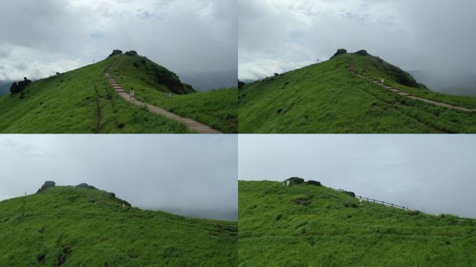 宁德鸳鸯草场山路爬山牧区云雾山间小路航拍