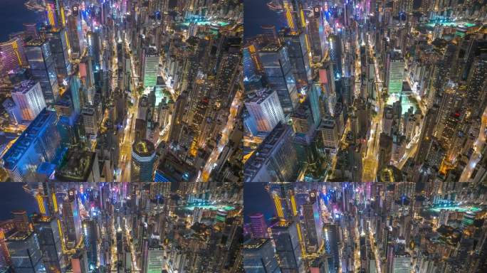 香港密集楼群航拍延时摄影夜景