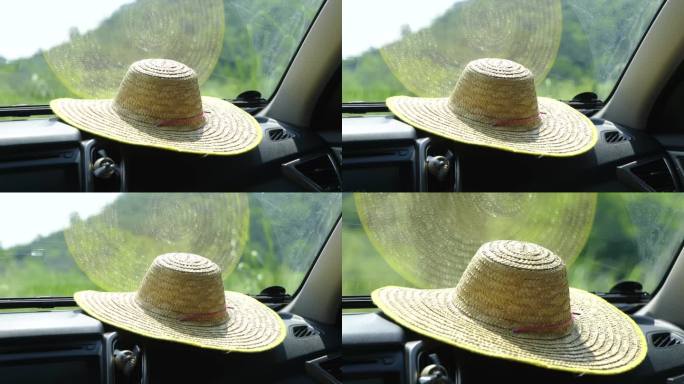 在车上的草帽 乡村振兴 空镜头 农民