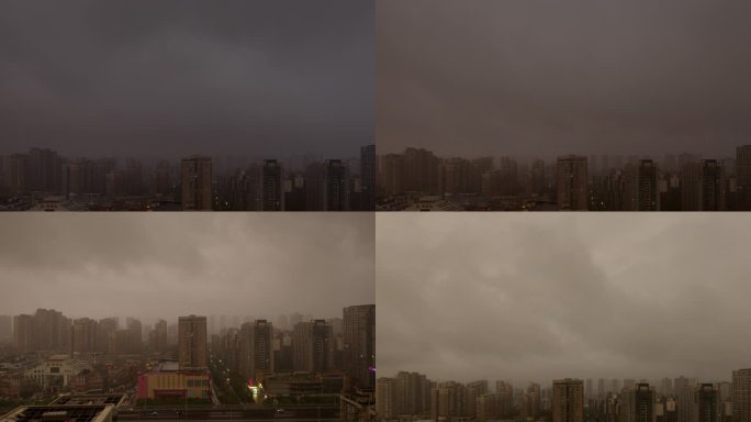 6K城市清晨橙色天空下雨一组【延时套组】