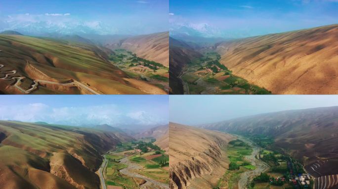新疆策勒县布藏村风光航拍4K素材
