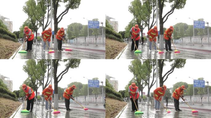 环卫工人 清扫 洒水 马路清洁 清洁工
