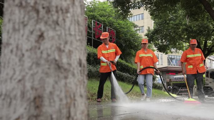 环卫工人 清扫 洒水 马路清洁  清洁工