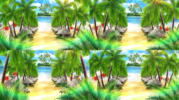 夏日椰树海边沙滩热带岛屿风情背景