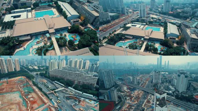 深圳体育中心及周边建筑交通车流建筑多镜头
