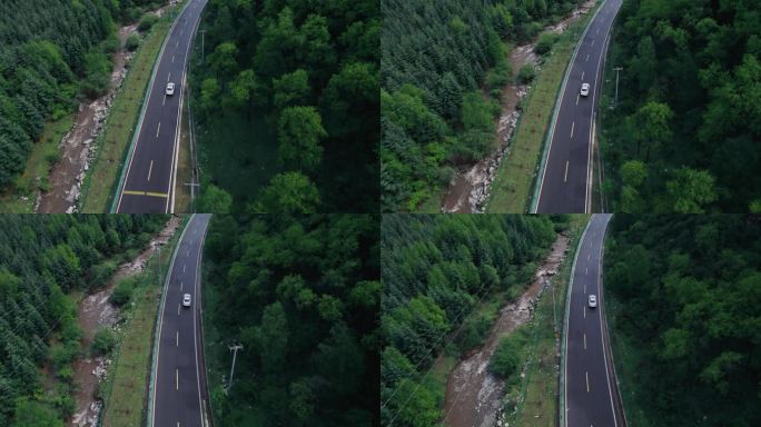 航拍海东市乐都区仓家峡林场公路行车