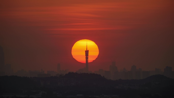 【4K】佛山拍摄广州塔远距离日出