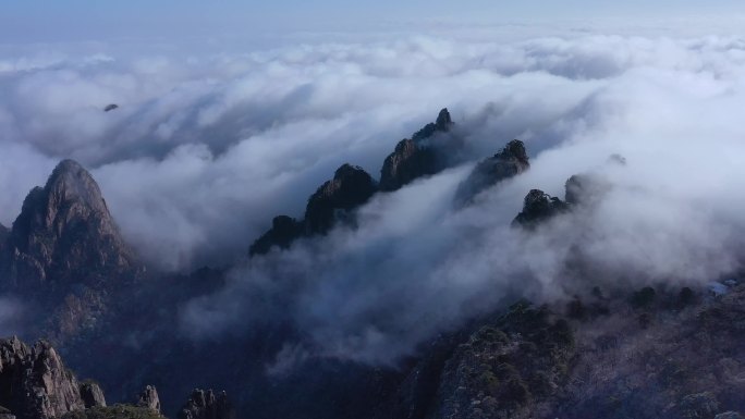 【4K无水印】航拍黄山始信峰云海