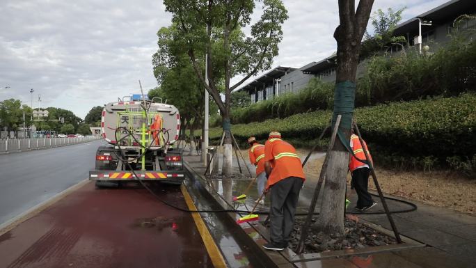 环卫工人 清扫 洒水 马路清洁  清洁工