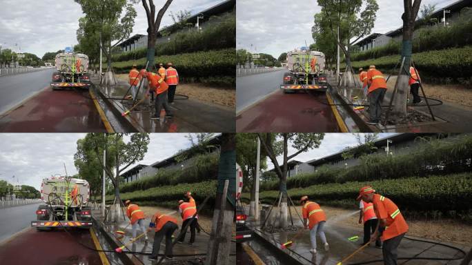 环卫工人 清扫 洒水 马路清洁  清洁工