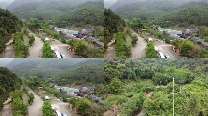 丛林越野无人机拍摄景区停车场