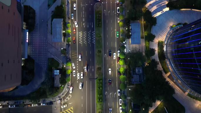 垂直俯拍街道十字路口夜景 南宁街景