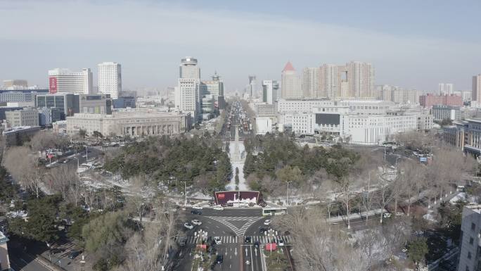 冬天航拍长春人民广场2.7Klog原视频