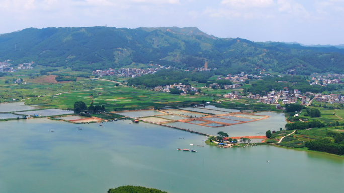 水源地水库湿地乡村航拍