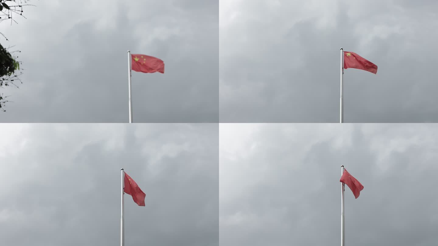 国旗飘扬暴风雨前风中舞动的红旗