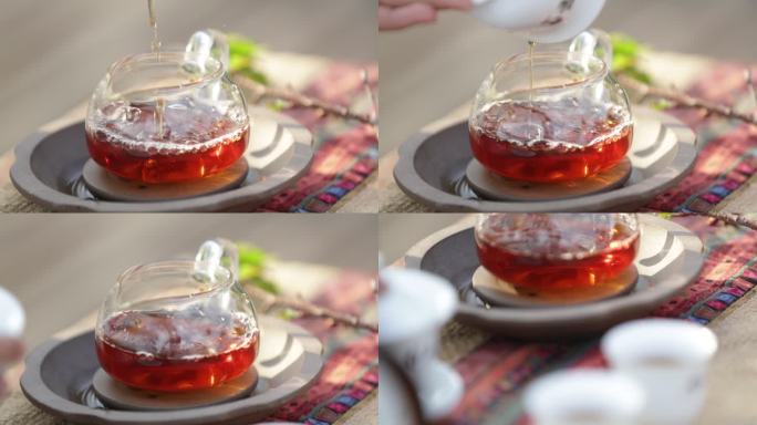 茶艺师展示茶艺讲解盖碗茶冲泡茶水特写