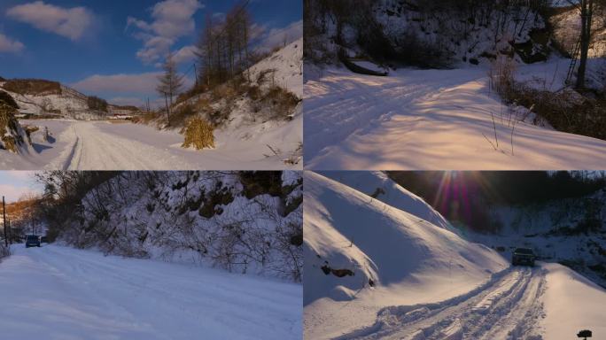 东北农村雪地山路